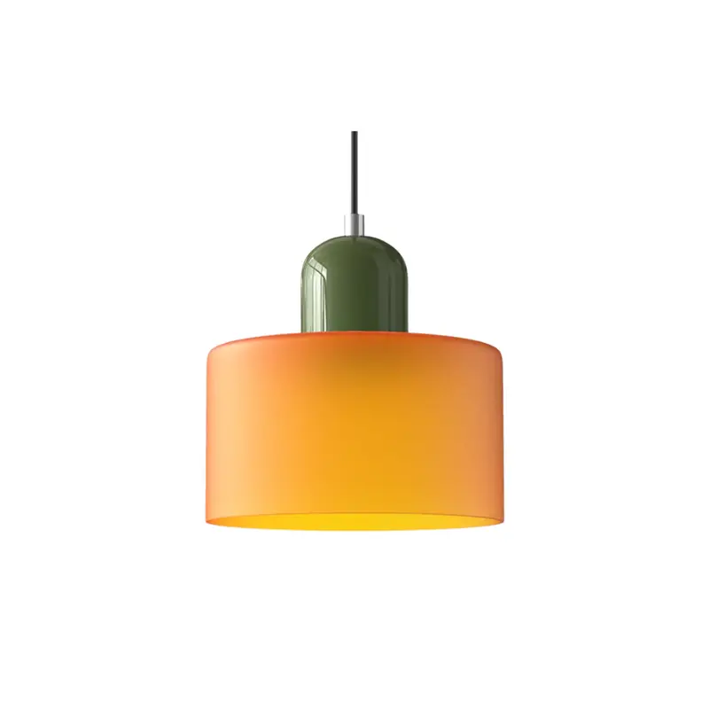 Retro Pendant Light – Dark green and orange glass shade, perfect for a dining table or reading nook, adjustable hanging length