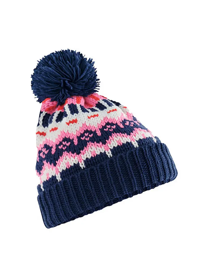 Retro Ski Beanie Pink - Navy Blue