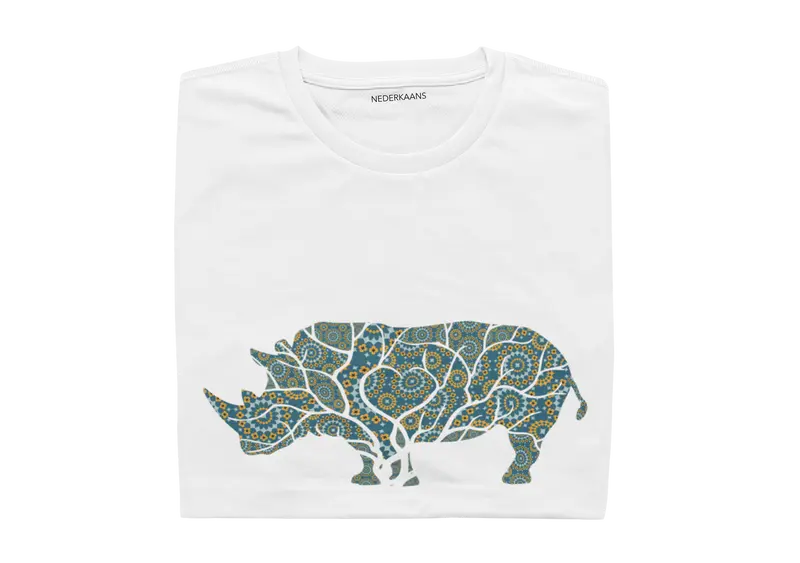 Rhino Design With Shweshwe Print - Ladies Shirt
