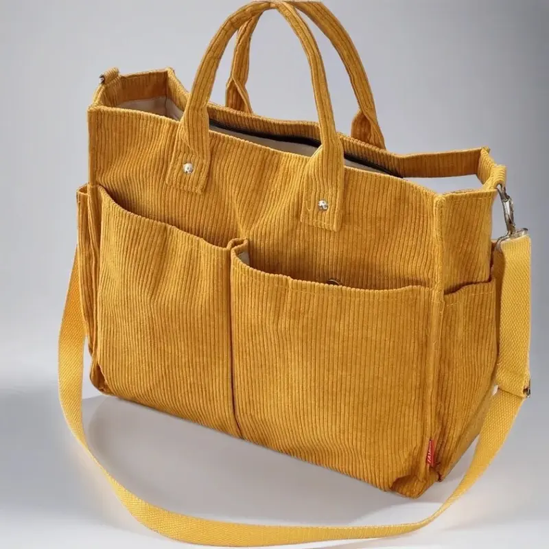 Ribfluwelen shopper – 32 x 28 x 12 cm met plek voor een laptop