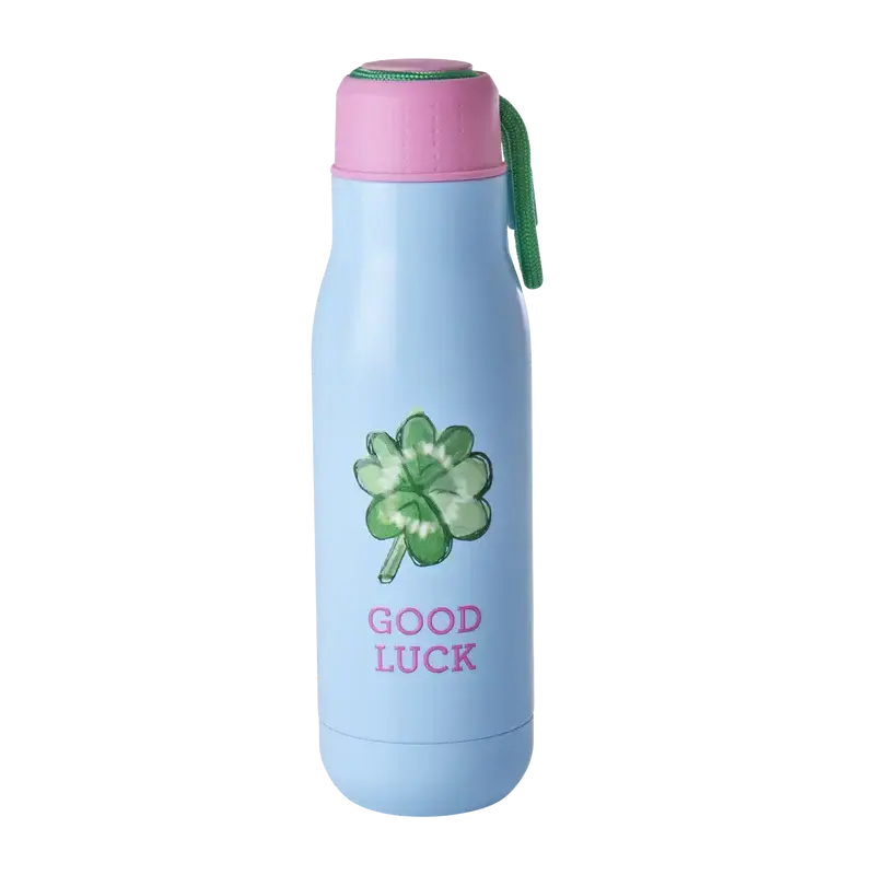 Roestvrijstalen Fles - Zacht blauw - Good Luck Print
