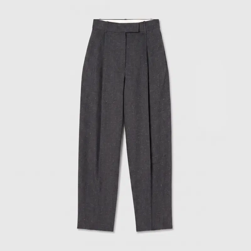 Róhe Daria Single Pleat Straight Leg Trousers Grey Slub