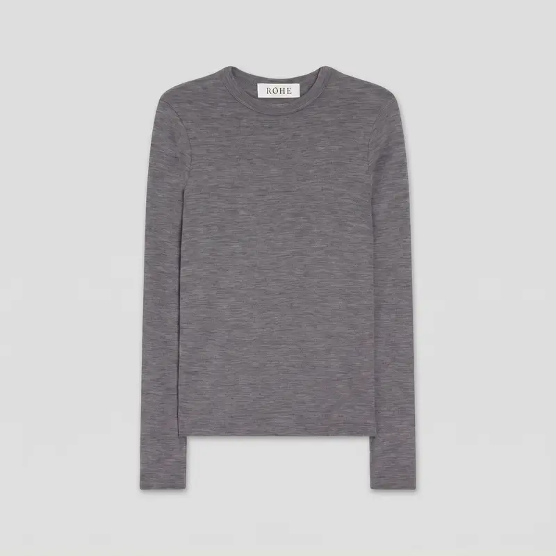 Róhe Fine Merino Long Sleeve Mid Grey Melange