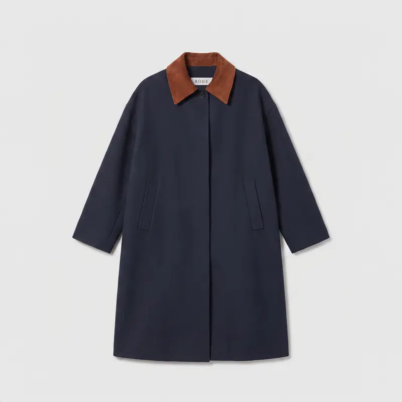 Róhe Suede Collar Coat Navy