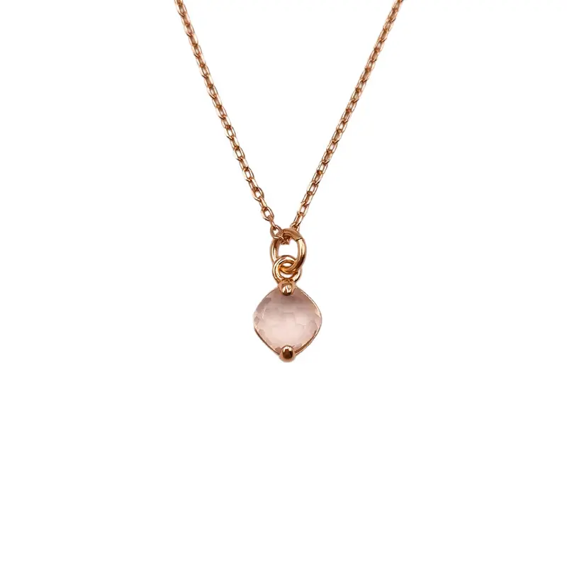 Rosé gold plated zilveren Quartz ketting met rozenkwarts hanger