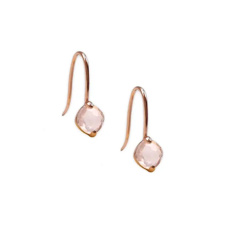 Rosé gold plated zilveren Quartz oorbellen met rozenkwarts edelsteen