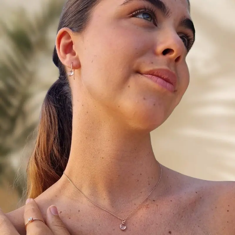 Rosé gold plated zilveren sieradenset Quartz - Oorbellen en Ketting- Rozenkwarts
