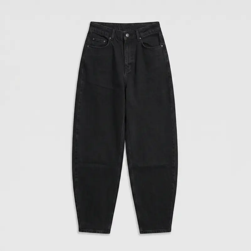 Rotate Draped Barrel Leg Jeans Black Denim