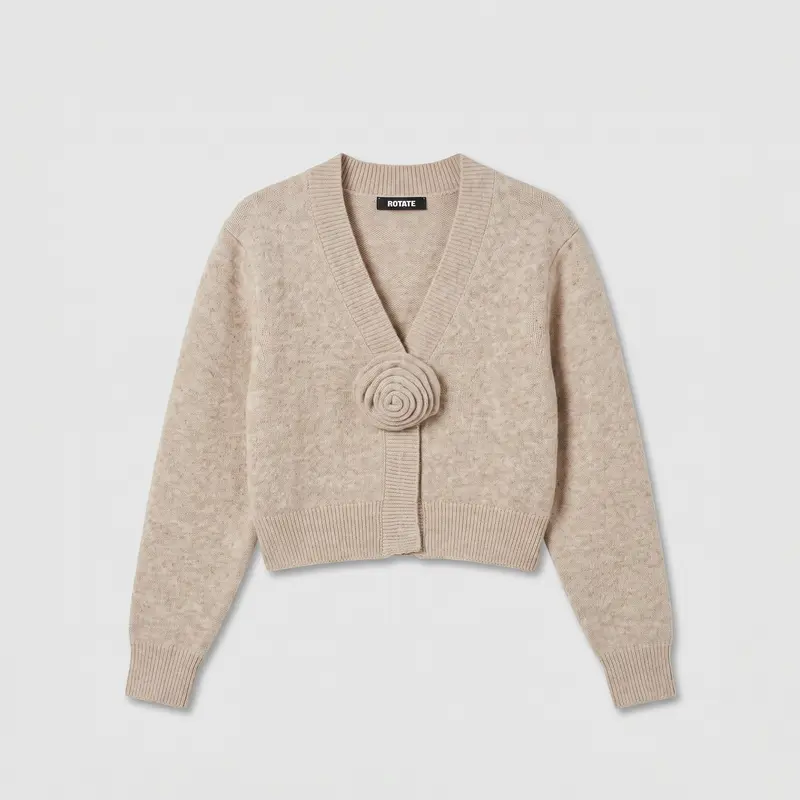 Rotate Knit Flower Cardigan Oxford Tan