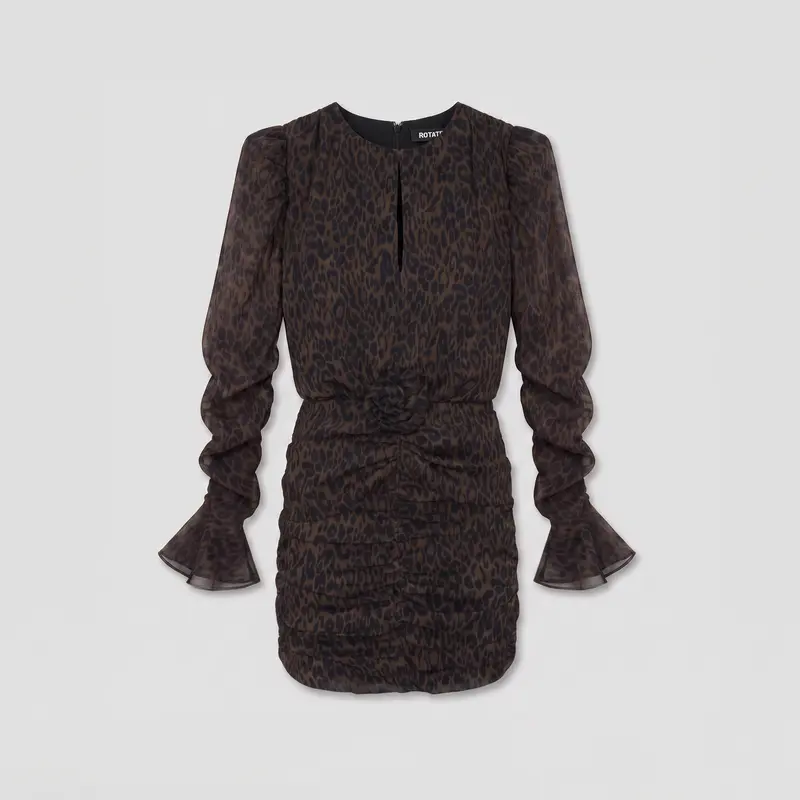 Rotate Ruched Flower Mini Dress Molé Comb.