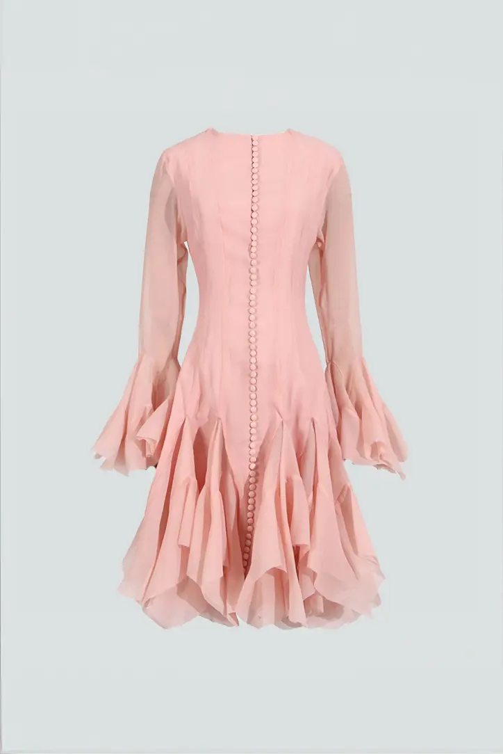 Rüschendetail Midikleid mit hohem Kragen