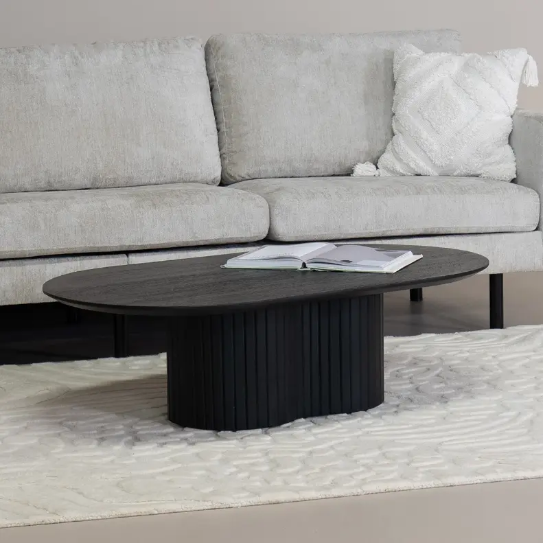Salontafel Japandi Ovaal Mangohout Zwart 120 cm