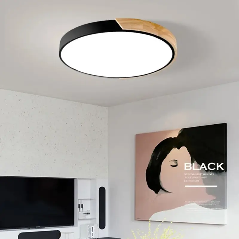 Scandinavische Ronde Plafondlamp van Hout - LED Plafondverlichting voor Slaapkamer, Balkon & Werkkamer