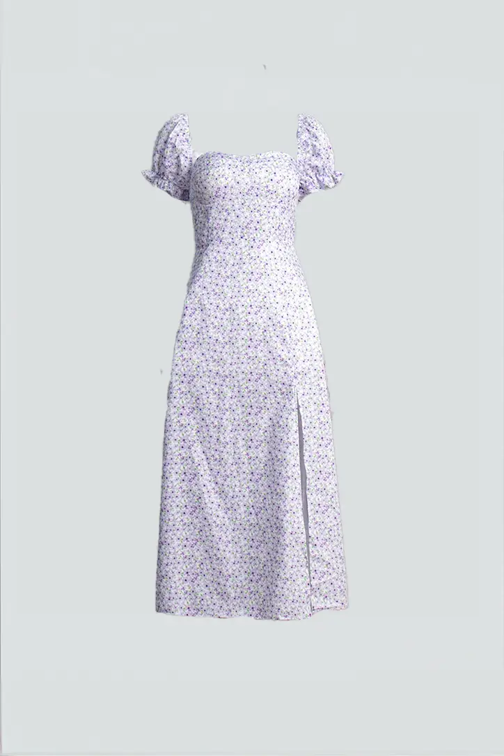 Schulterfreies Blumen-Midikleid mit Schlitz