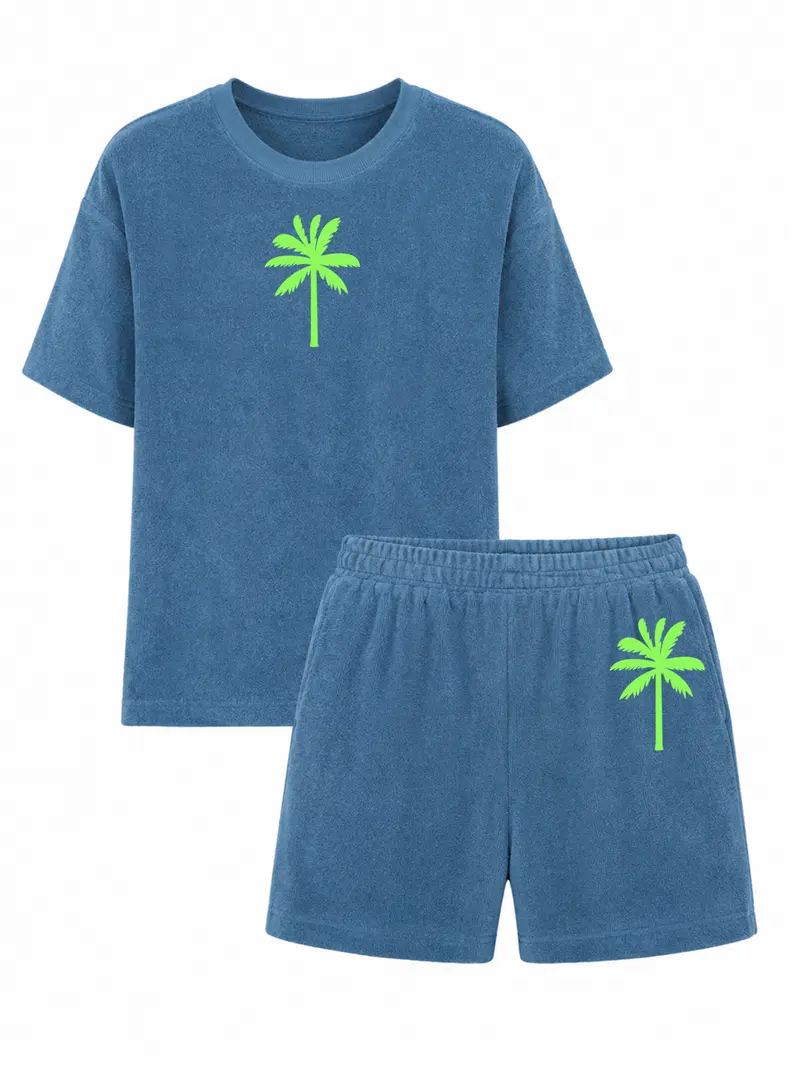 Set Badstof Palmtree Neon Green Velvet | NOTE