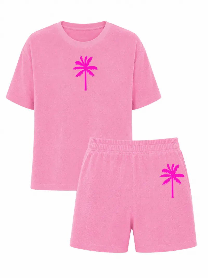 Set Badstof Palmtree Neon Pink Velvet  | NOTE