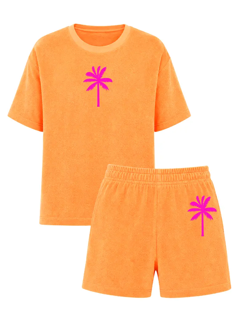 Set Badstof Palmtree Neon Pink Velvet | NOTE