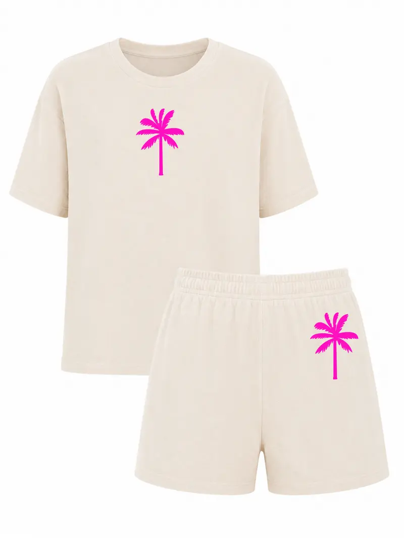 Set Badstof Palmtree Neon Pink Velvet | NOTE