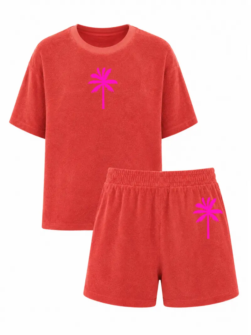 Set Badstof Palmtree Neon Pink Velvet | NOTE