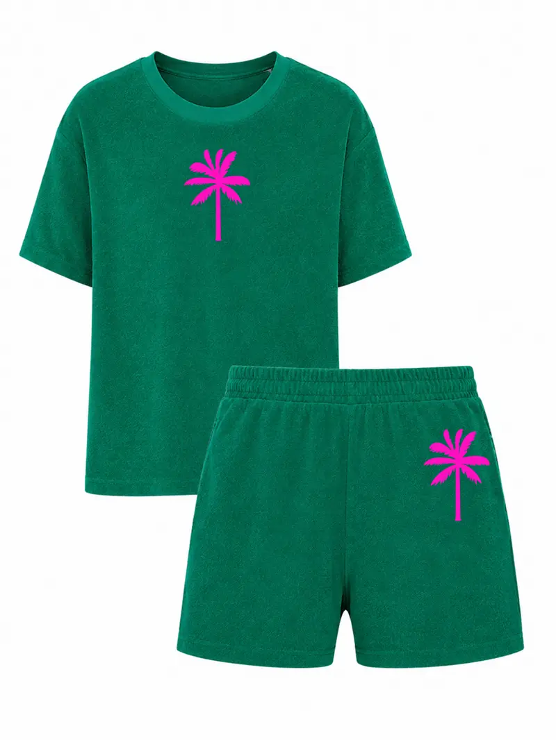 Set Badstof Palmtree Neon Pink Velvet | NOTE