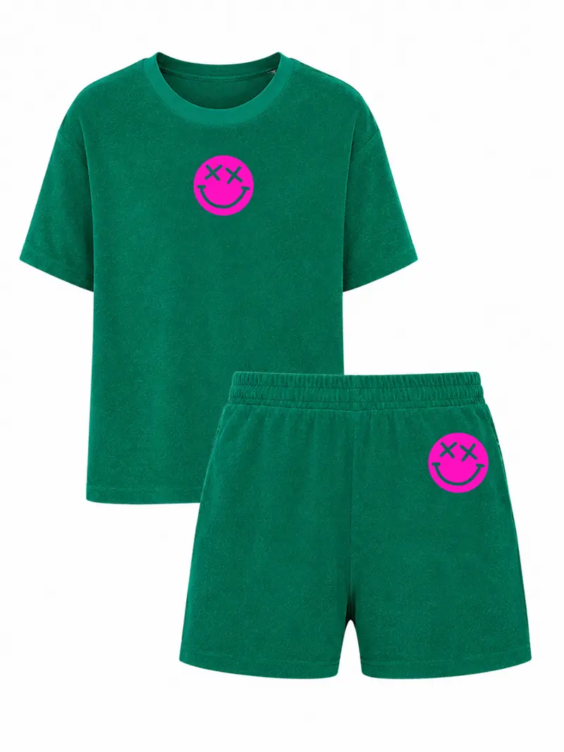 Set Badstof Smiley Neon Pink Velvet | NOTE