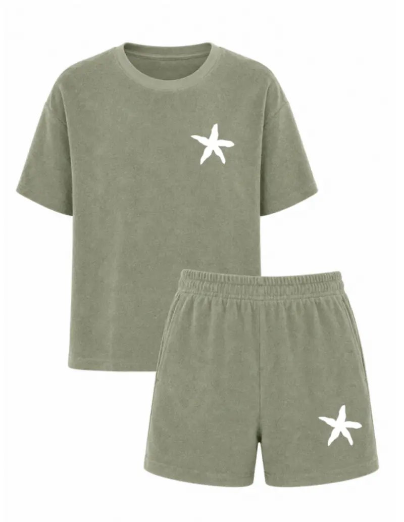 Set Badstof Starfish White Velvet Sage Green