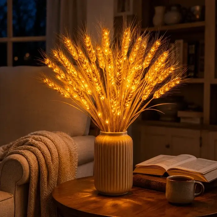 Sfeerlamp met tarwehalmen – landelijke oogstbundel met warm ledlicht