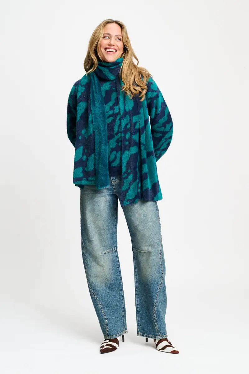 SHAWL - Lou Animal Teal Green