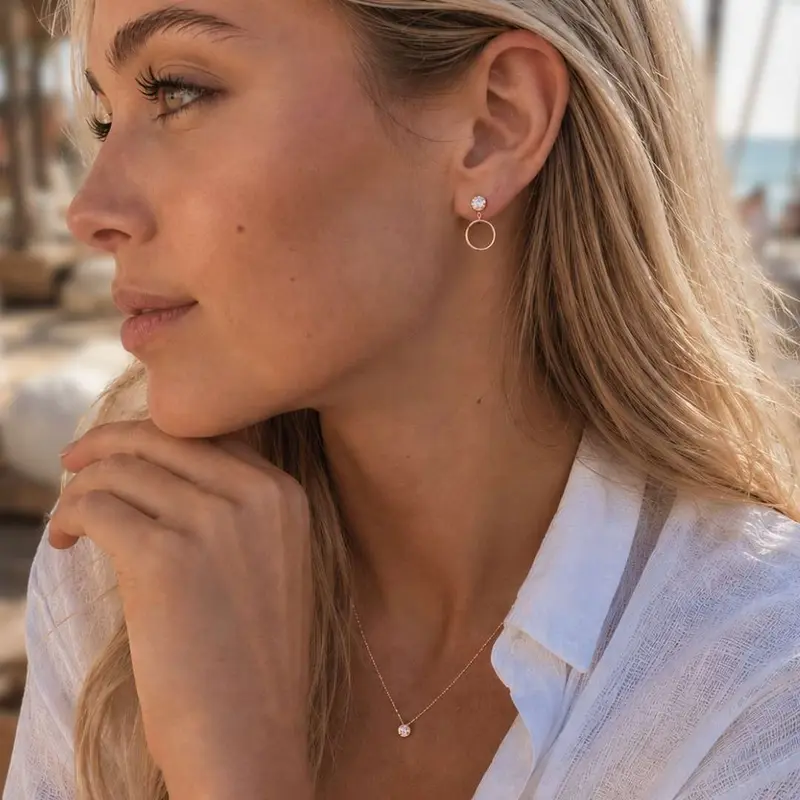 Sieradenset Rosé Verguld Dames | Oorbellen En Ketting Steentjes
