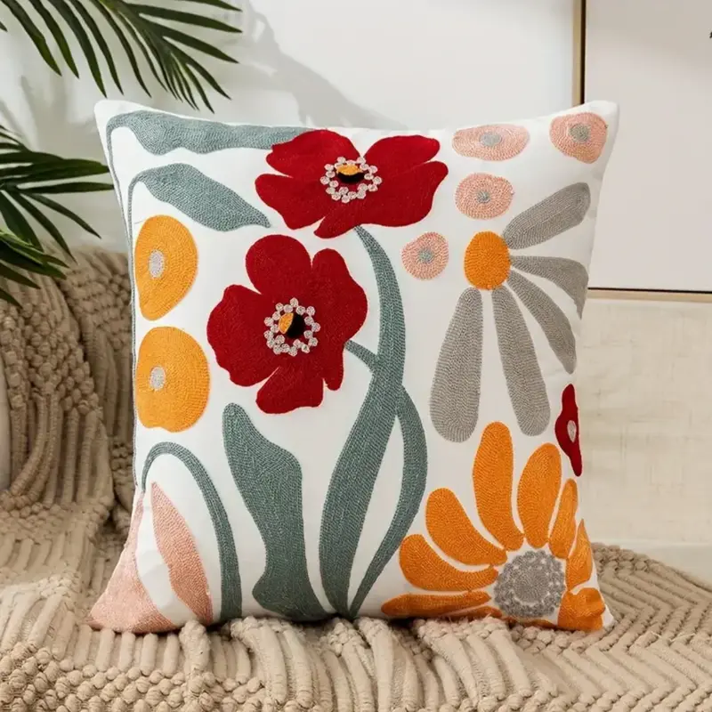 Sierkussenhoes met bloemdessin – 45 × 45 cm en los te wassen
