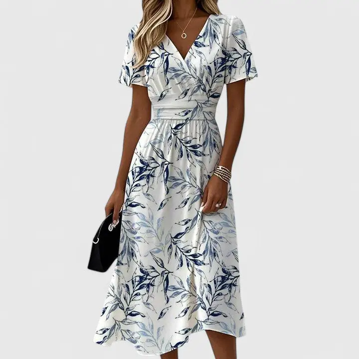 Silke | Damen V-Ausschnitt Blumenmuster Midikleid – Florales Midikleid Sommer 2026