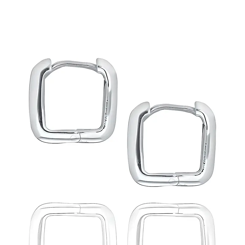 Silver earrings with a square hoop shape