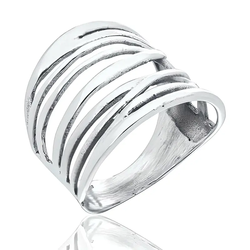 Silver wide ring with wrap design