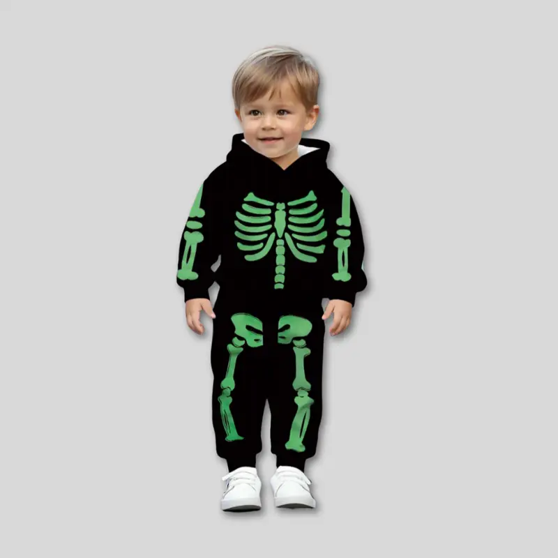 Skeletsetje voor peuters – hoodie en broek met nagloeiende print
