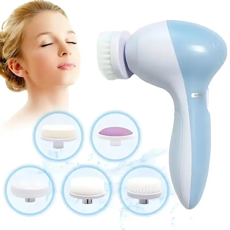 SkinGlow 5X - Gezichtsreinigingsborstel met Massage Opzetstukken – 5-in-1 Gezichtsreinigingstool