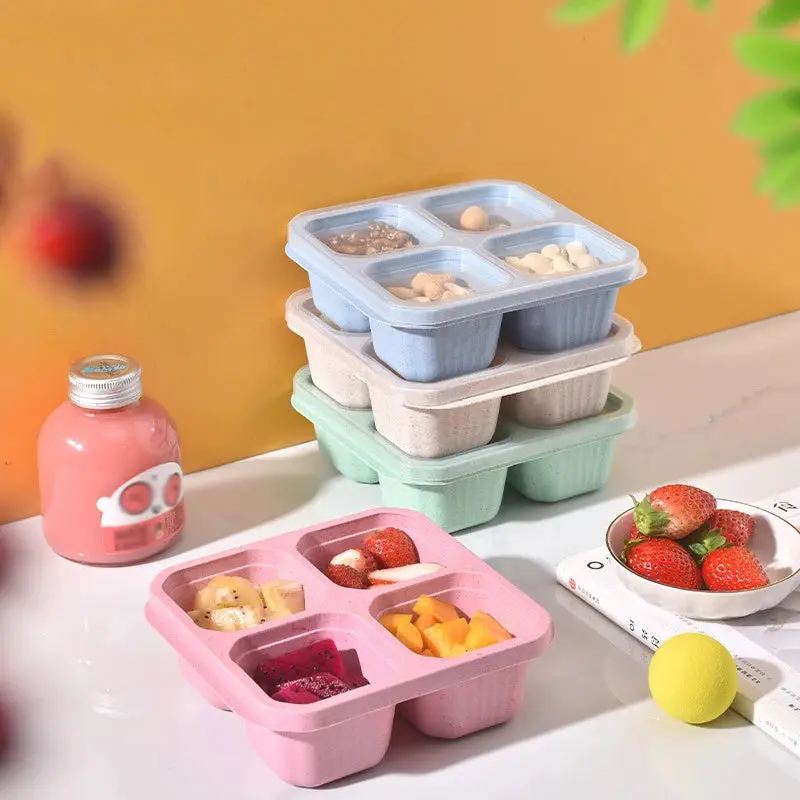 Snackbox met Vakjes 2 Stuks – 4-Vaks Snackdozen met Deksel