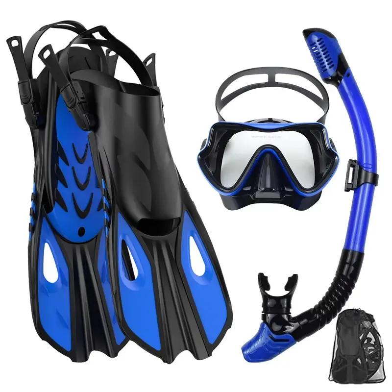 Snorkelset – 3-delige set met panoramisch masker, dry-top snorkel en verstelbare vinnen