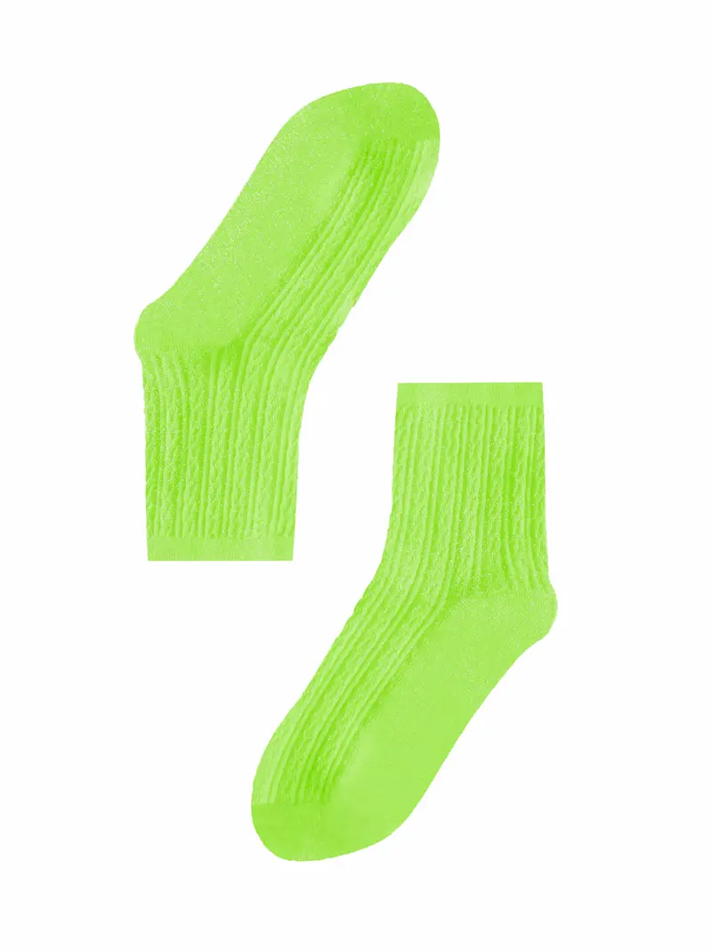 Socks Femme Gold Glitter Short - Neon Green