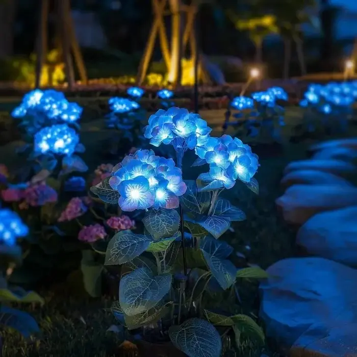 Solar tuinlampen hortensia – kunstbloemen met lichtjes voor border en tuinpad