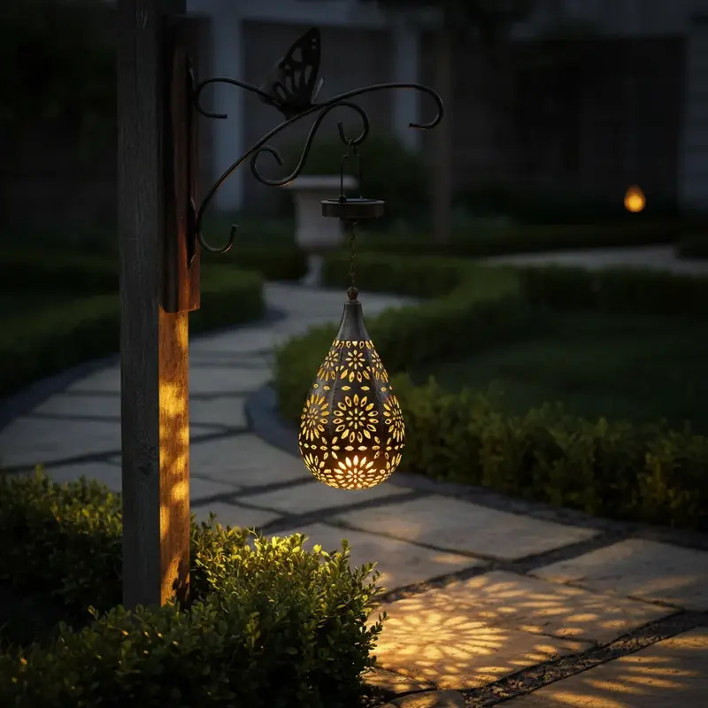 Solarlamp om op te hangen – roestvrijstalen kap en tot 12 uur licht per lading