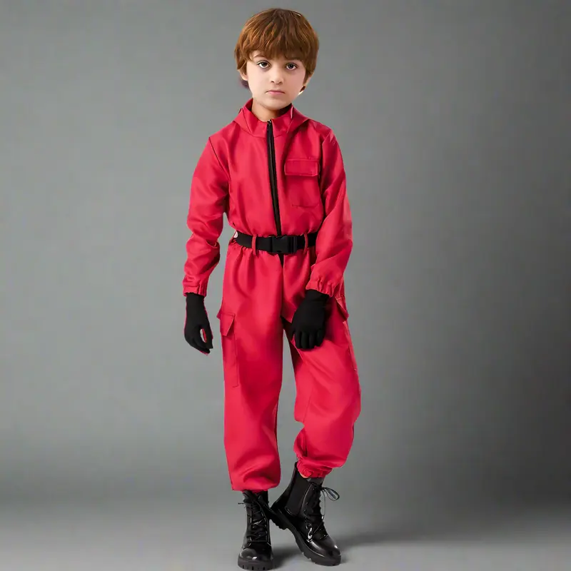 Soldatenpak voor kinderen – rode overall met riem en handschoenen
