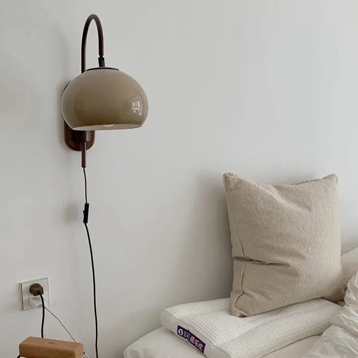 Solid Wood Wall Sconce – Dark Brown with Glass Globe for Warm Ambient Lighting in the Living Room or Bedroom