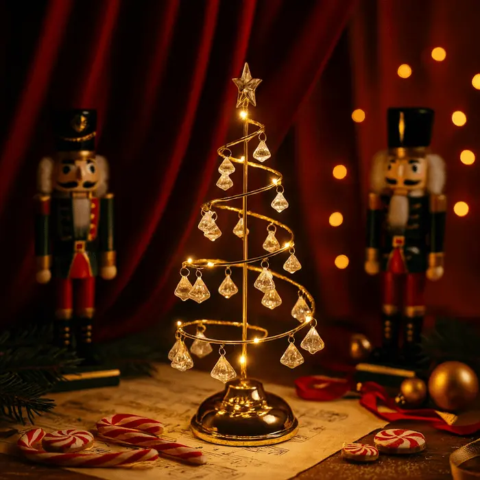 Spiraalkerstboom met licht – tafelboompje met glinsterende kristallen hangers