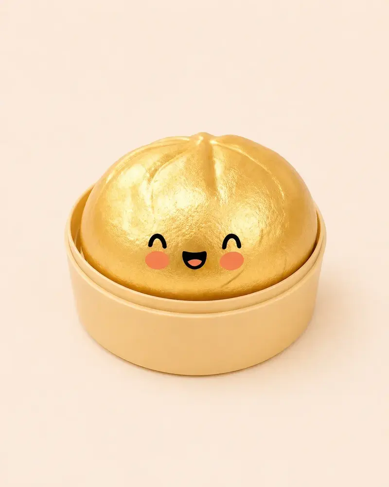 Squishy dumpling – zacht gelspeeltje in eigen stoommandje met smiley