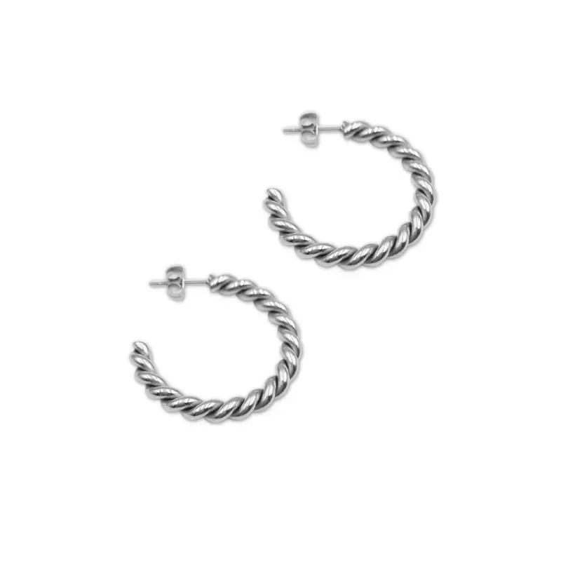 Stalen Gedraaide Hoop Oorbellen - RVS - Twisted Hoops