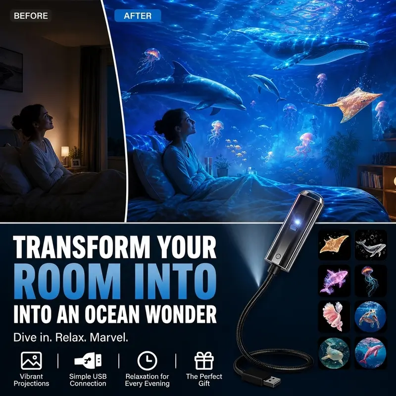 Sterrenhemel Projector – USB-Lamp met 10 Lichtmotieven & Flexibele Arm