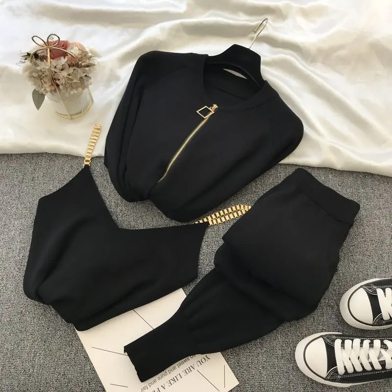 Stijlvol Trainingspak met Champagnekleurige Details - Driedelige set