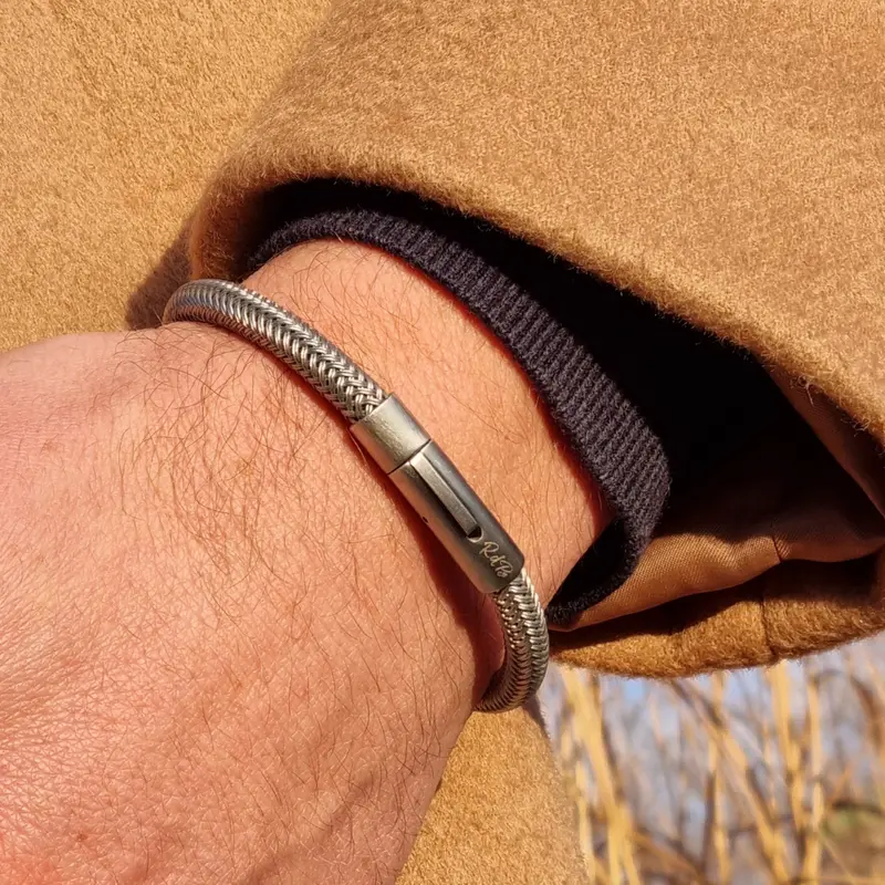Stoere Armband Heren Iconic Cable - Gevlochten RVS - Staal - Kliksluiting