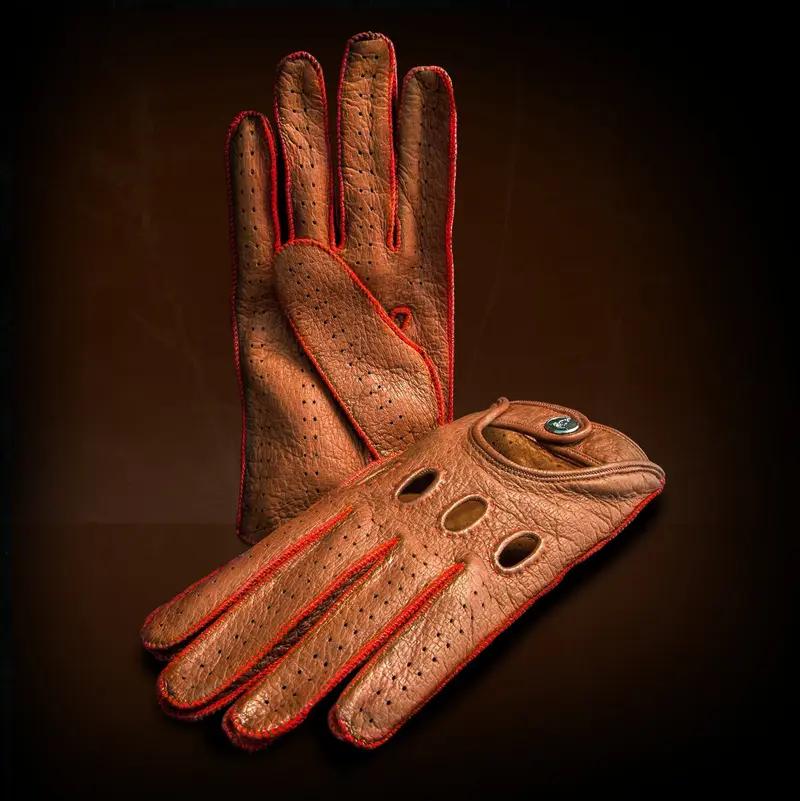Strada Facendo brown/red driving gloves - made-to-order