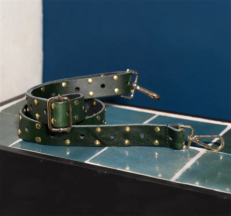 Strap Leather Gold Studs